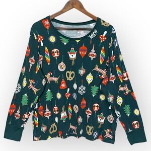 Old Navy Womens XXL Christmas Ornament Print Long Sleeve T-Shirt Holiday